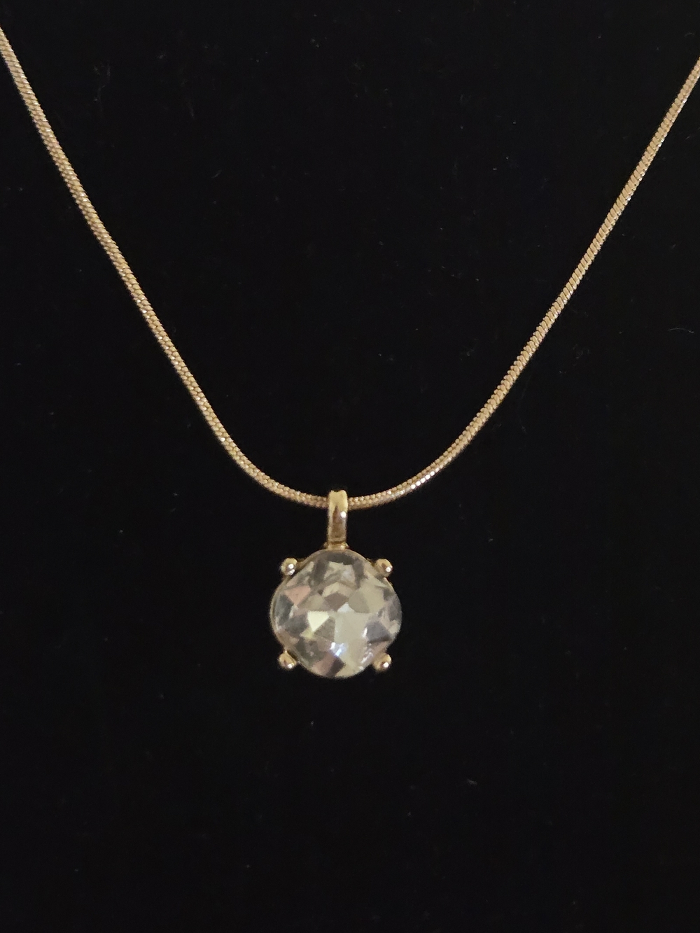 Gold Crystal Solitaire Pendant Necklace Minimal Snake Chain Adjustable Jewelry